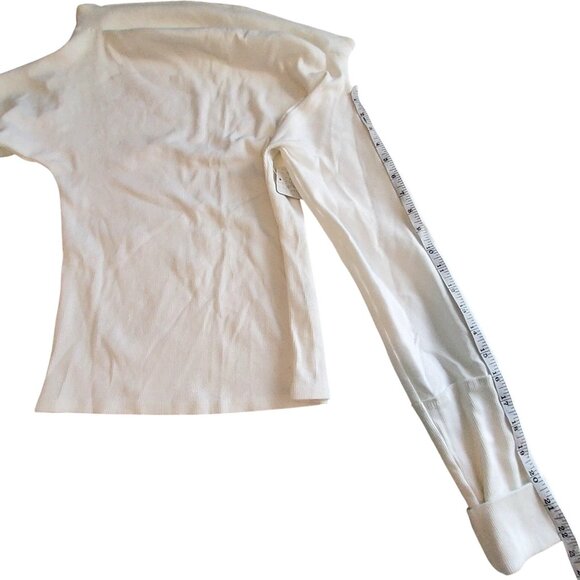 Free People Ivory Ribbed Long-Sleeve Top With Folded Cuffs & High Neckline SizeL - Picture 5 of 13